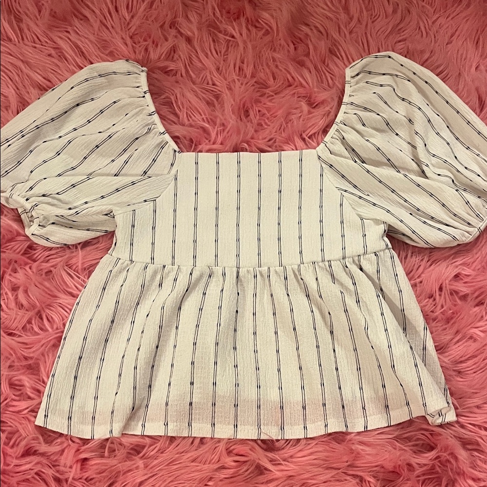 Madewell white and Black Striped Blouse